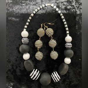 Black and White wood and plastic beads necklace with coordinating, earrings.